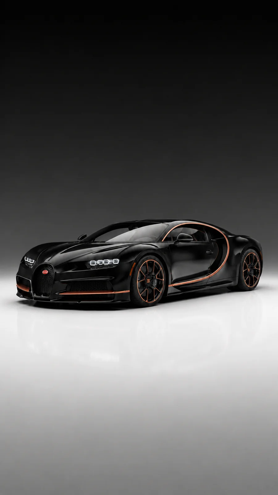 AI-created black and copper Bugatti Chiron in the studio