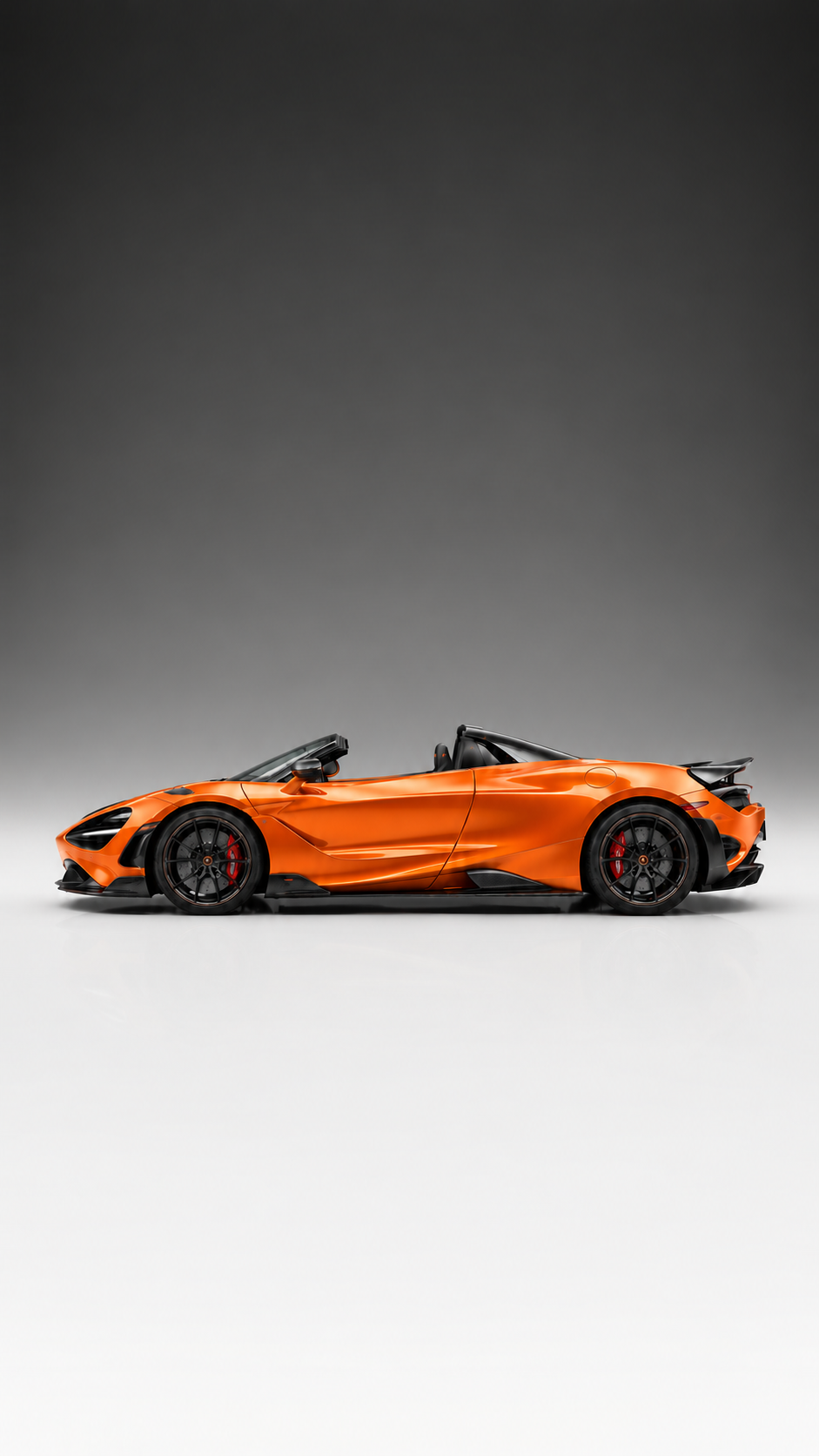 AI-created orange McLaren 765LT Spider, left profile